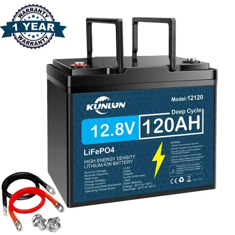 KUNLUN 12V 120Ah LiFePO4 Lithium Battery, Group 24 High-Temp Protection LiFePO4 Battery Built-in Smart BMS, 5000+ Deep Cycles...