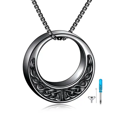 Sterling Silver with Black Rhodium Celtic Knot Urn Necklace for Ashes