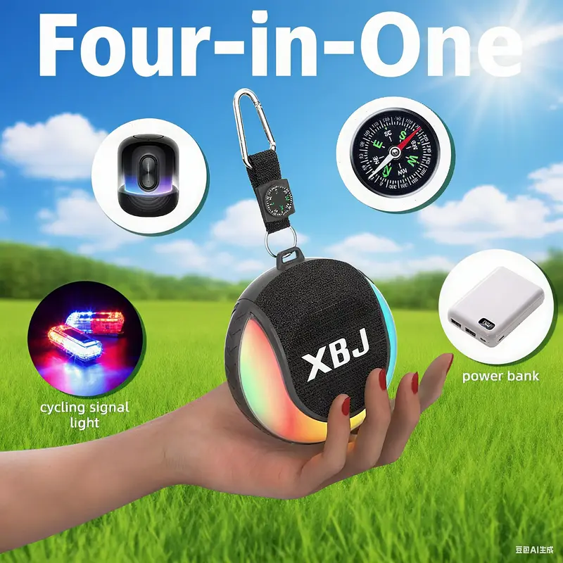 XBJ Mini Outdoor Bluetooth  Speaker With LED Lights X7 Waterproof with a compass and emergency charging function, Hands-Free ...