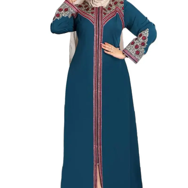 Abaya - Blue Dress with Embellished Details and Long Sleeves as shown