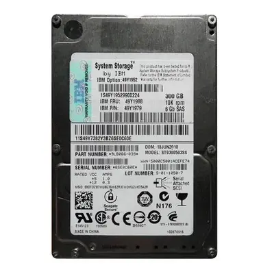49Y1988 IBM 300GB 6Gb/s SAS 10000 2.5-Inch Hard Drive
