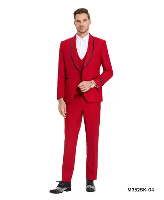 Tazio Men's Birdseye Skinny Fit 4-Piece Suit