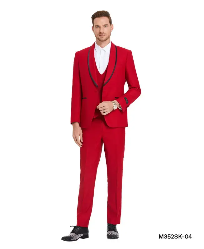 Tazio Men's Birdseye Skinny Fit 4-Piece Suit