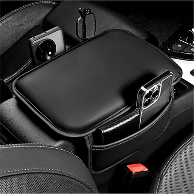 Car Center Console Cover with 2 Storage Bags, PU Leather Waterproof Car Armrest Pad, Universal Car Interior Accessories for M...