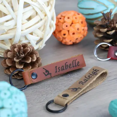 SLIM Leather Gymnastic Keychain , Real Leather, Same Day Shipping, Free Shipping US