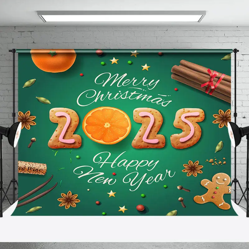 Green Cookie Orange 2025 Christmas New Year Backdrop - Aperturee