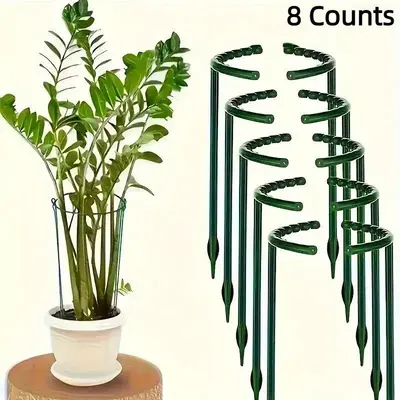 Plant Support Ring, 8 Counts Plastic Plant Support Ring, Semi-circular Fixing Rod for Indoor Flowers and Climbing Plants, Bon...