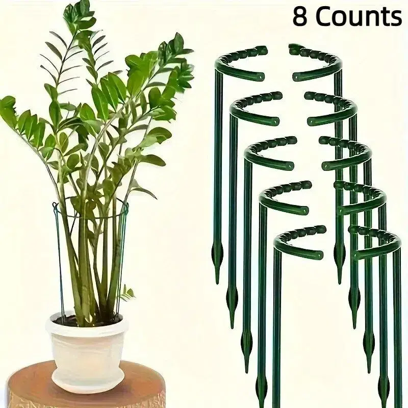 Plant Support Ring, 8 Counts Plastic Plant Support Ring, Semi-circular Fixing Rod for Indoor Flowers and Climbing Plants, Bon...