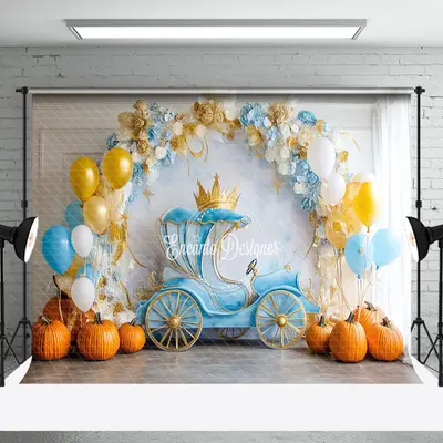 Aperturee Floral Balloons Carriage Pumpkin Cake Smash Backdrop - Aperturee