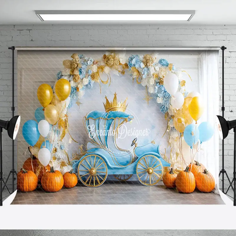 Aperturee Floral Balloons Carriage Pumpkin Cake Smash Backdrop - Aperturee