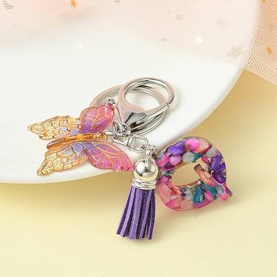 Resin Letter & Acrylic Butterfly Charms Keychain