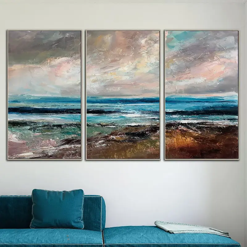 Original Abstract Seascape Set Of 3 Paintings On Canvas Ocean Oil Painting Handmade Blue Art Triptych Paintings | AHEAD OF TH...