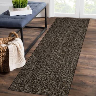 Garvee Runner Rug Dark Brown 2x8 Washable Rug Non Slip Printed Braided Hallway Runner Carpet Solid Printed Weaving Low Pile F...
