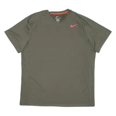 NIKE Mens T-Shirt Green V-Neck XL