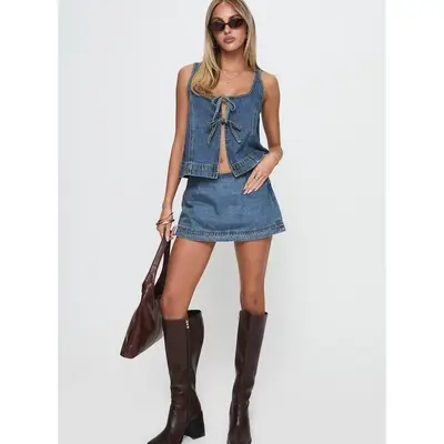 Stefenie Denim Tie Top Mid Wash 3