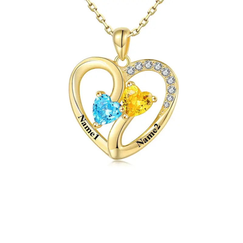 Sterling Silver with Yellow Gold Plated Personalized Birthstone Custom Pendant Necklace