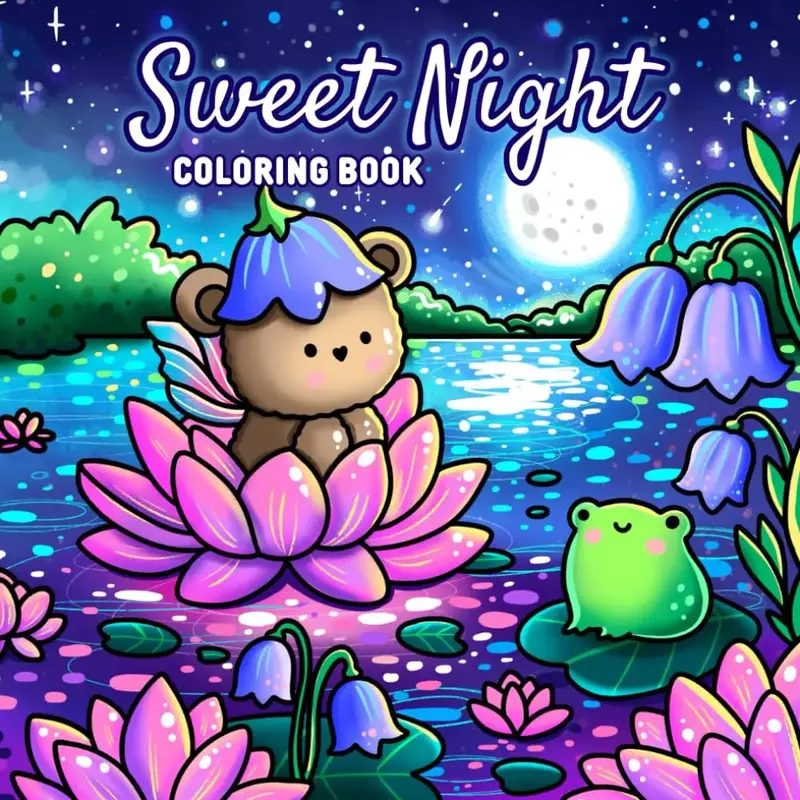 Sweet Night A Hand-Drawn Coloring Book for All Ages – 42 Magical Illustrations of Starry Skies, Cute Animals, and Peaceful ...