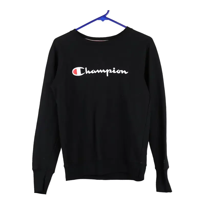 Champion Spellout Sweatshirt - Small Black Cotton