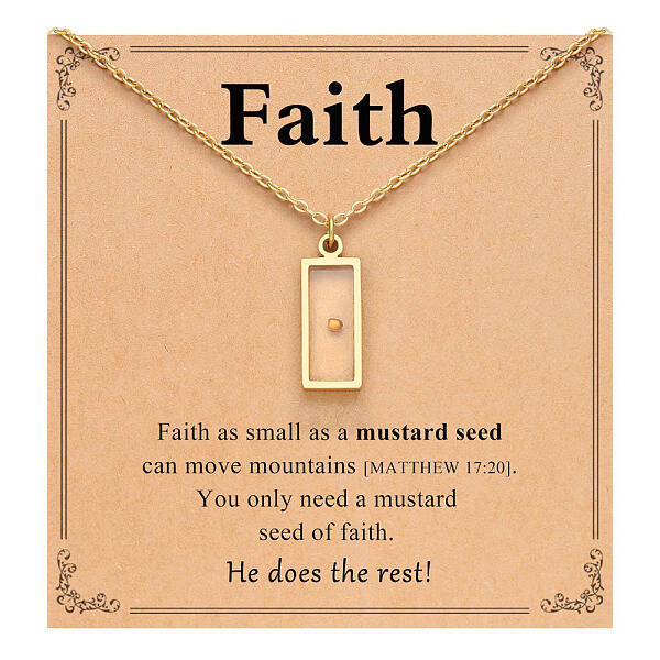 Rectangle 216 Stainless Steel Mustard Seed Pendant Necklaces for Women