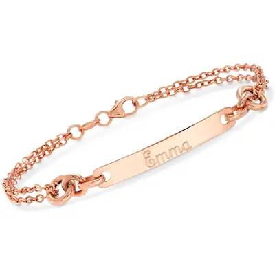 Sterling Silver with Rose Gold Plated Personalized Engraving Bar Identification Bracelet