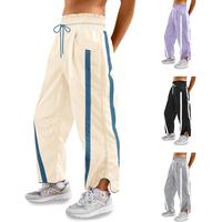 Ebifin Women's Baggy Wide Leg Pants Casual Drawstring Elastic Waisted Contrast Color Workout Y2K Track Pants