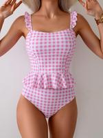 Women's Plaid Print Tankini Set, Casual Sleeveless Swim Top & Swim Bottom Two-piece Swimsuit for Beach Holiday Vacation, Ladi...