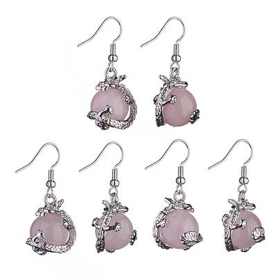 Natural Rose Quartz Dragon Dangle Earrings