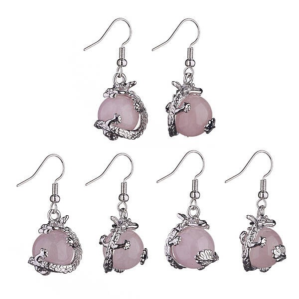 Natural Rose Quartz Dragon Dangle Earrings