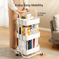 3-Tier Rolling Utility Cart, Heavy Duty Metal Mesh Organiser Rack, Lockable Wheels, 66lbs max, Storage for Kitchen, Office, B...
