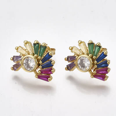 Brass Micro Pave Cubic Zirconia(Random Mixed Color) Ear Studs