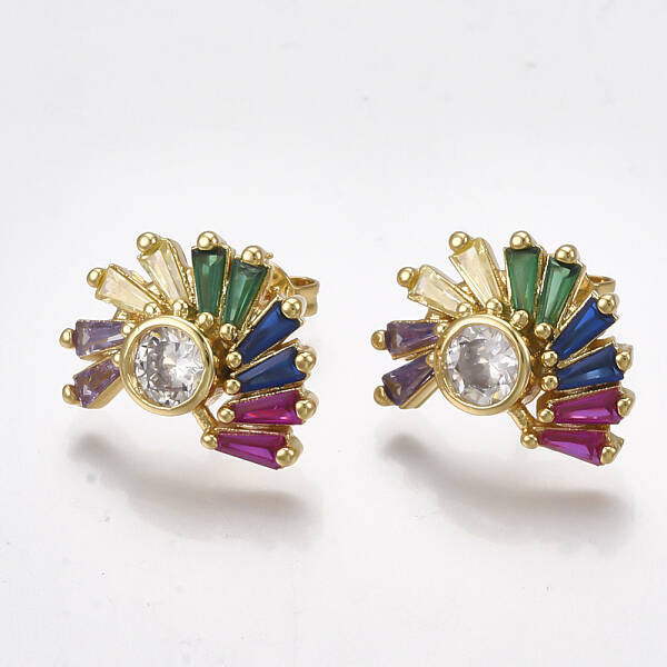 Brass Micro Pave Cubic Zirconia(Random Mixed Color) Ear Studs