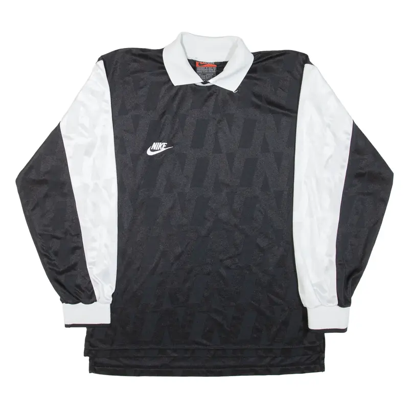 NIKE Mens Football Shirt Jersey Black Long Sleeve Collared L