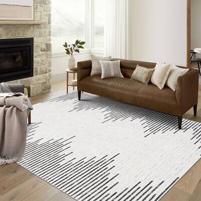 Garvee 10x13 Rug Washable Rugs for Living Room Modern Minimalistic Striped Area Rug for Bedroom Distressed Office Carpet Low ...
