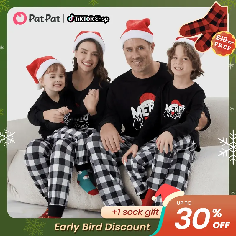 Early Bird,PatPat Christmas Pajamas Soft & Stretchy Family Matching  Long Sleeve Sets Glow in the dark Patterned Sleepwear fo...