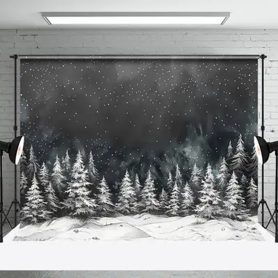 Aperturee Snowy White Pine Forest Mist Winter Photo Backdrop