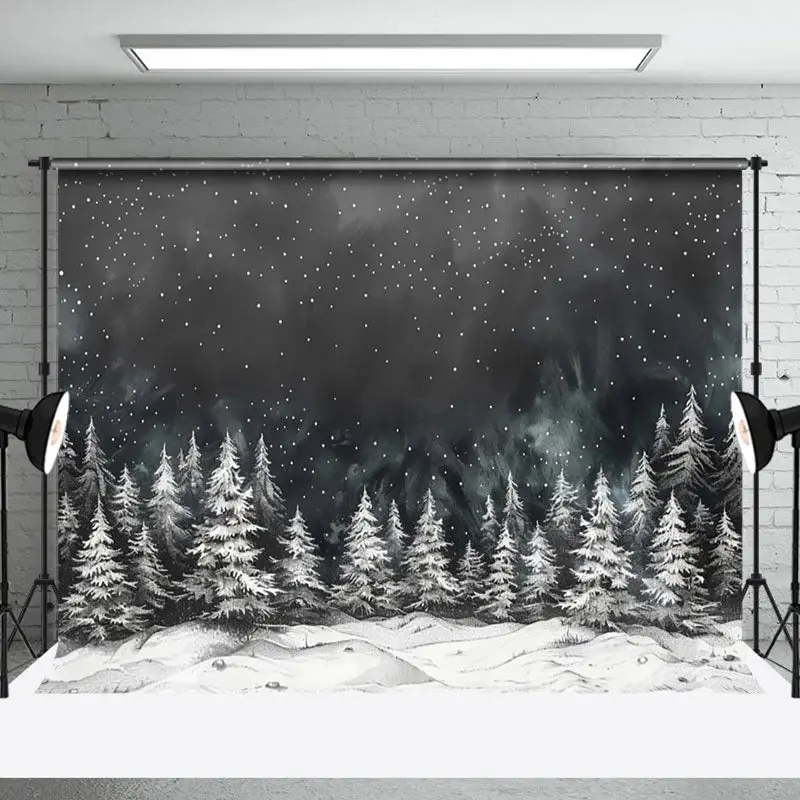 Aperturee Snowy White Pine Forest Mist Winter Photo Backdrop