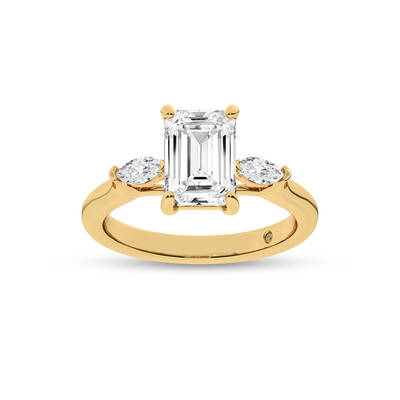 Maui Three Stone Emerald Cut Lab Grown Diamond Engagement Ring | Yellow Gold 1 1/5 - 4 1/2 CT. TW.