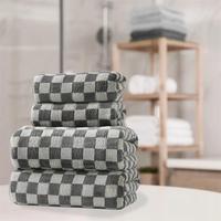 Checkerboard Pattern Bathroom Towel Set, 4 Counts/set Soft Absorbent Towel, Including Bath Towel & Towel & Hand Towel & Face ...