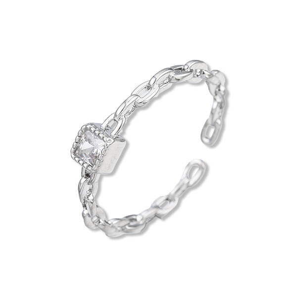 Clear Cubic Zirconia Open Cuff Ring for Women