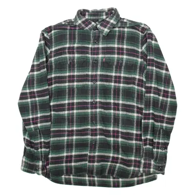 LEVI'S Womens Flannel Shirt Green Check Long Sleeve S