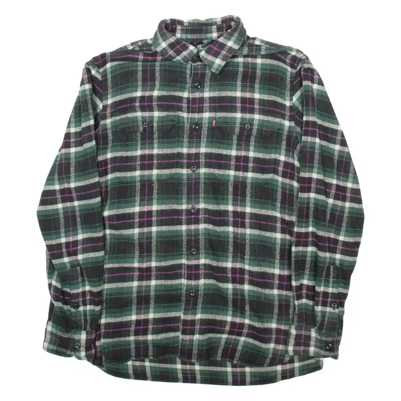 LEVI'S Womens Flannel Shirt Green Check Long Sleeve S