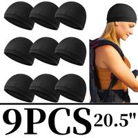 9pcs Black Color Skull Cap - Cooling, Lightweight, Breathable, Sweat-Wicking and Quick-Drying. Hat for Outdoor Sports and Wor...