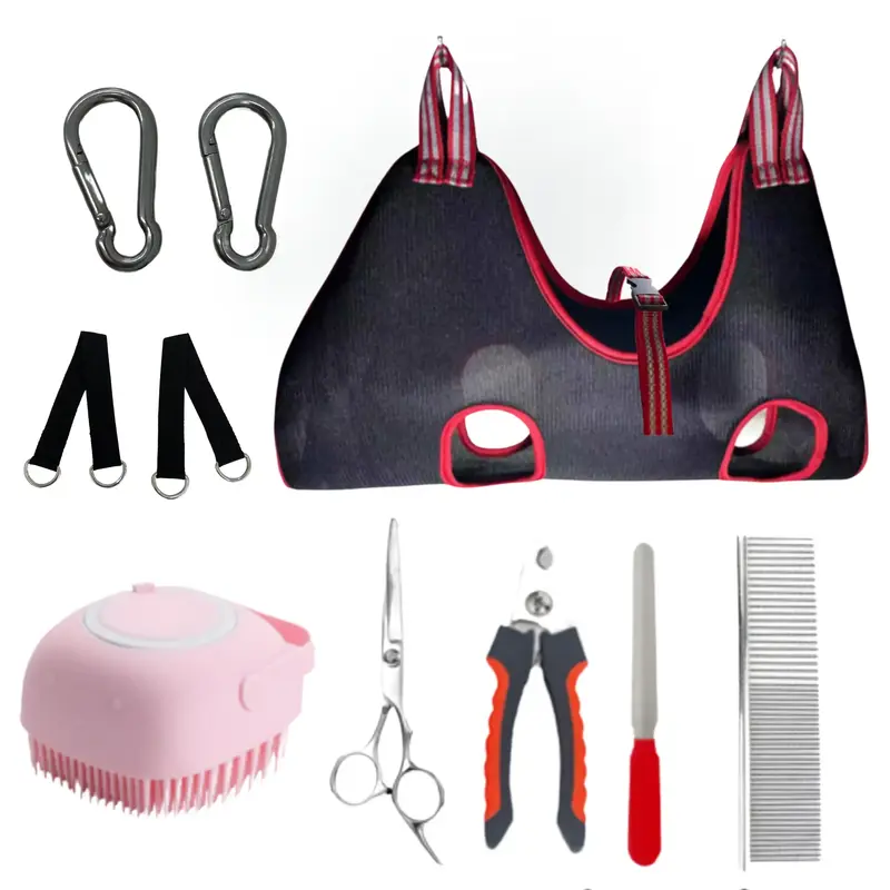 Anchor 10 in 1 Pet Grooming Hammock Harness with Nail Clippers, Grooming Scissors, Dog Bath Brush & Sling Helper for Nail Tri...