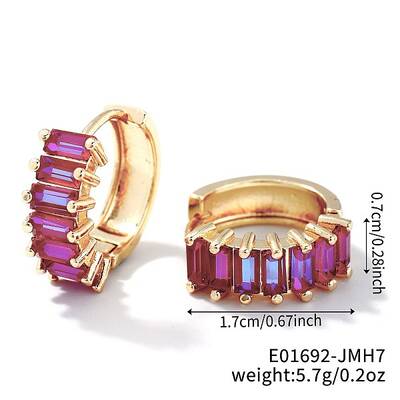Cute Square Candy Brass Cubic Zirconia Hoop Earrings