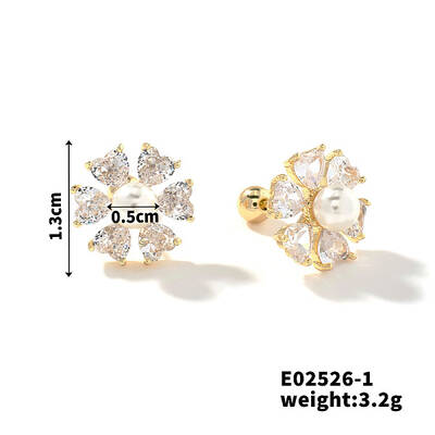 Summer Countryside Style Copper Zirconia Stud Earrings for Women