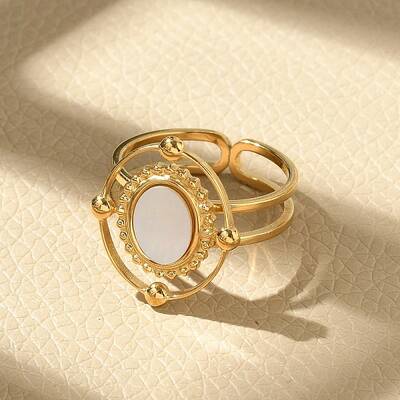 Oval 304 Stainless Steel White Shell Finger Rings for Women