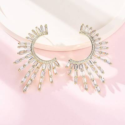 Cubic Zirconia Sun Stud Earrings