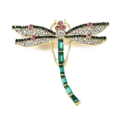 Golden Plated Alloy Colorful Rhinestone Insect Brooches