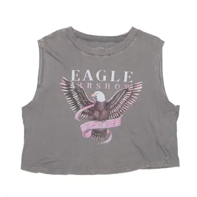 COTTON-ON Eagle Airshow Cropped Grey USA Sleeveless Vest Womens L