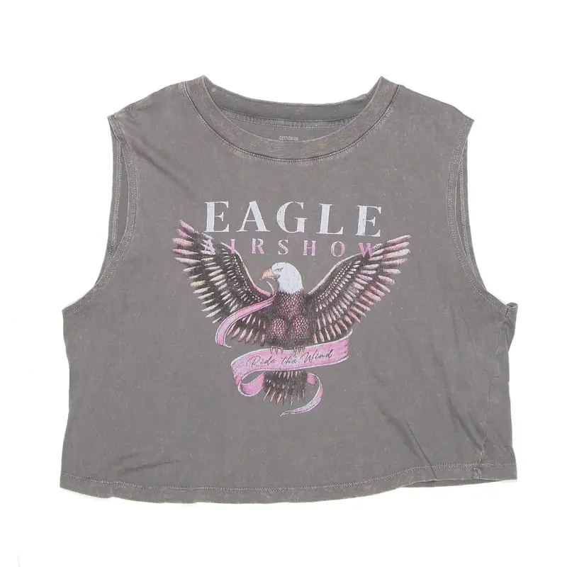 COTTON-ON Eagle Airshow Cropped Grey USA Sleeveless Vest Womens L
